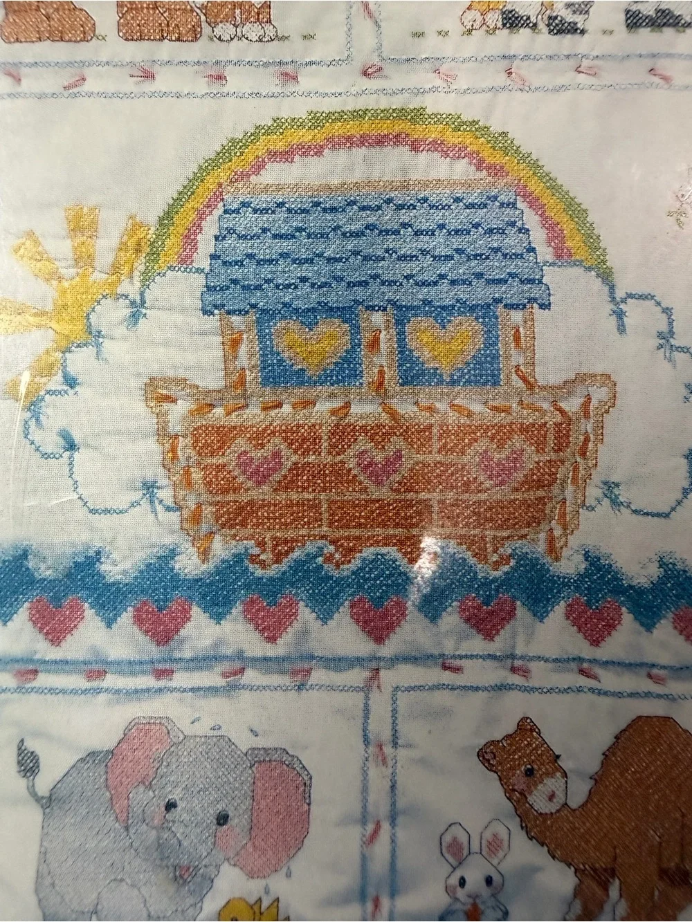 NWT Vintage Bucilla Noah's Ark Stamped Quilt Top for Baby Nursery #64005 Craft